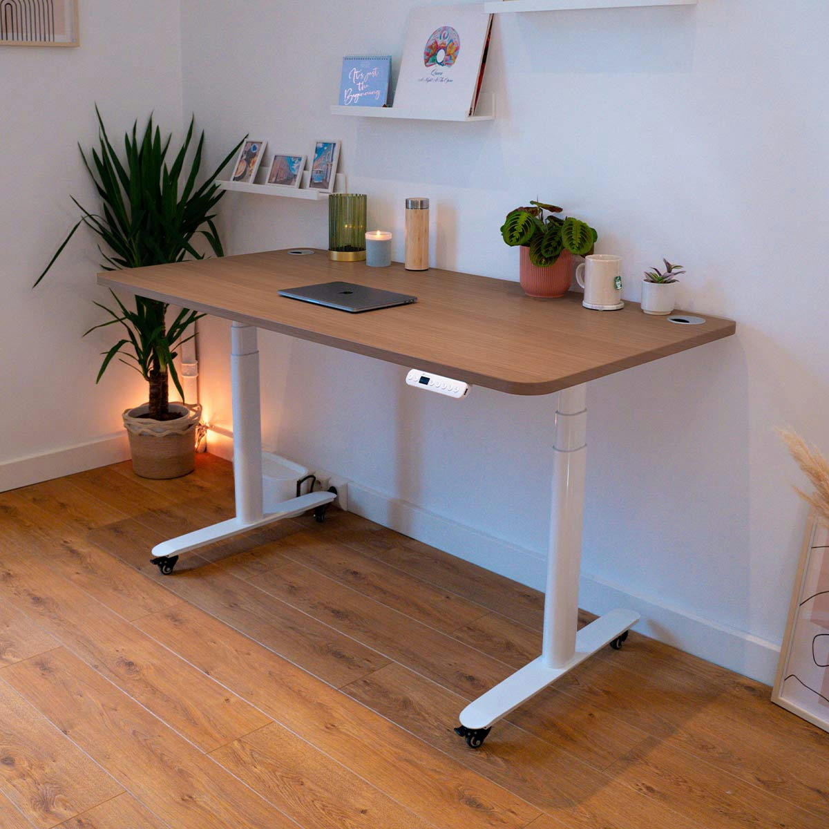 DYNAMIC CIRCLE - Bureau assis debout effet bois naturel 140x70