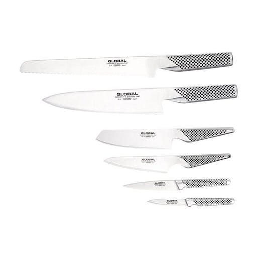 New Global Synergy 7Pc Stainless Steel Knife Block Set Bonus Mino Sharpener