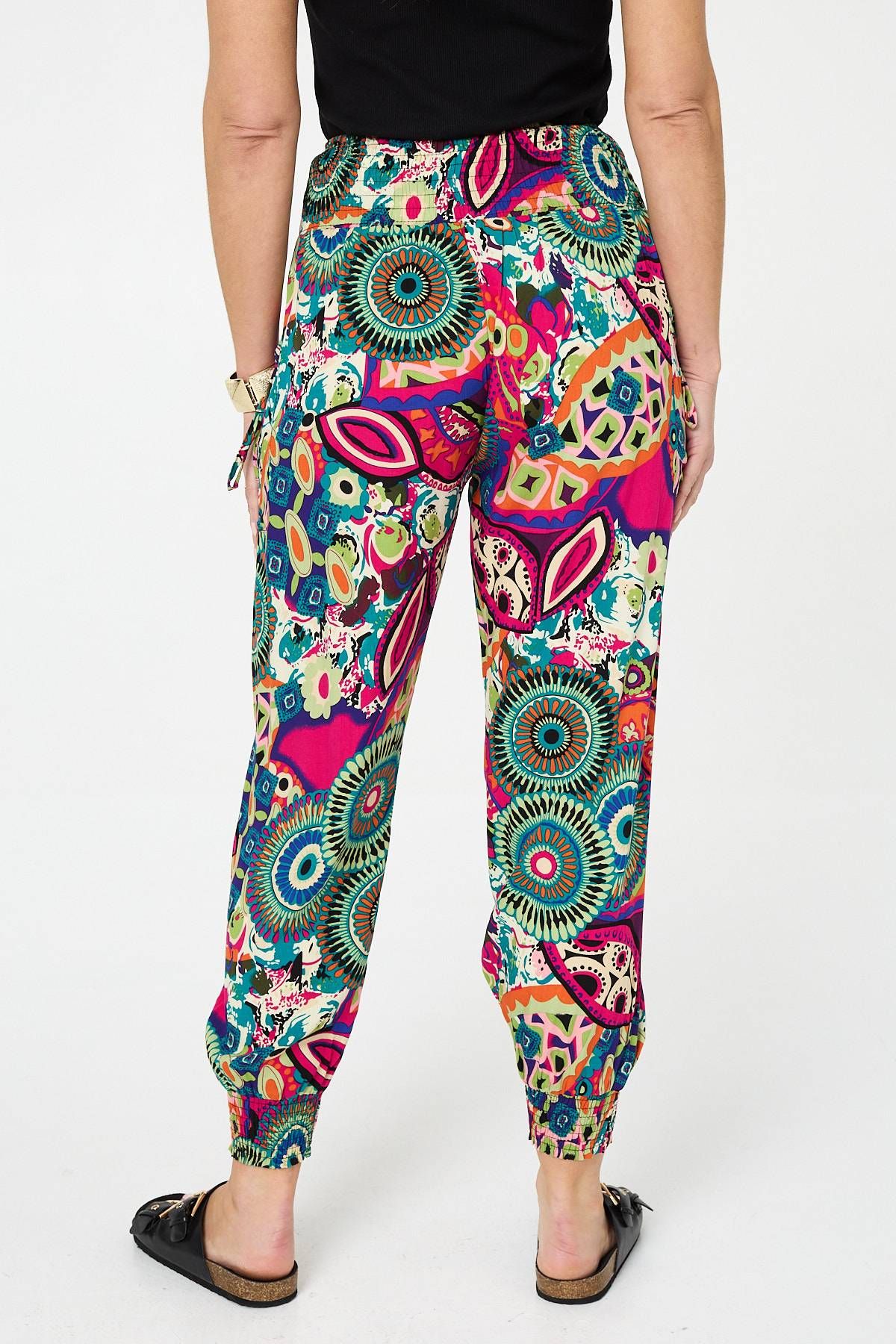 Izabel London Abstract Shirred High Waist Harem Pants