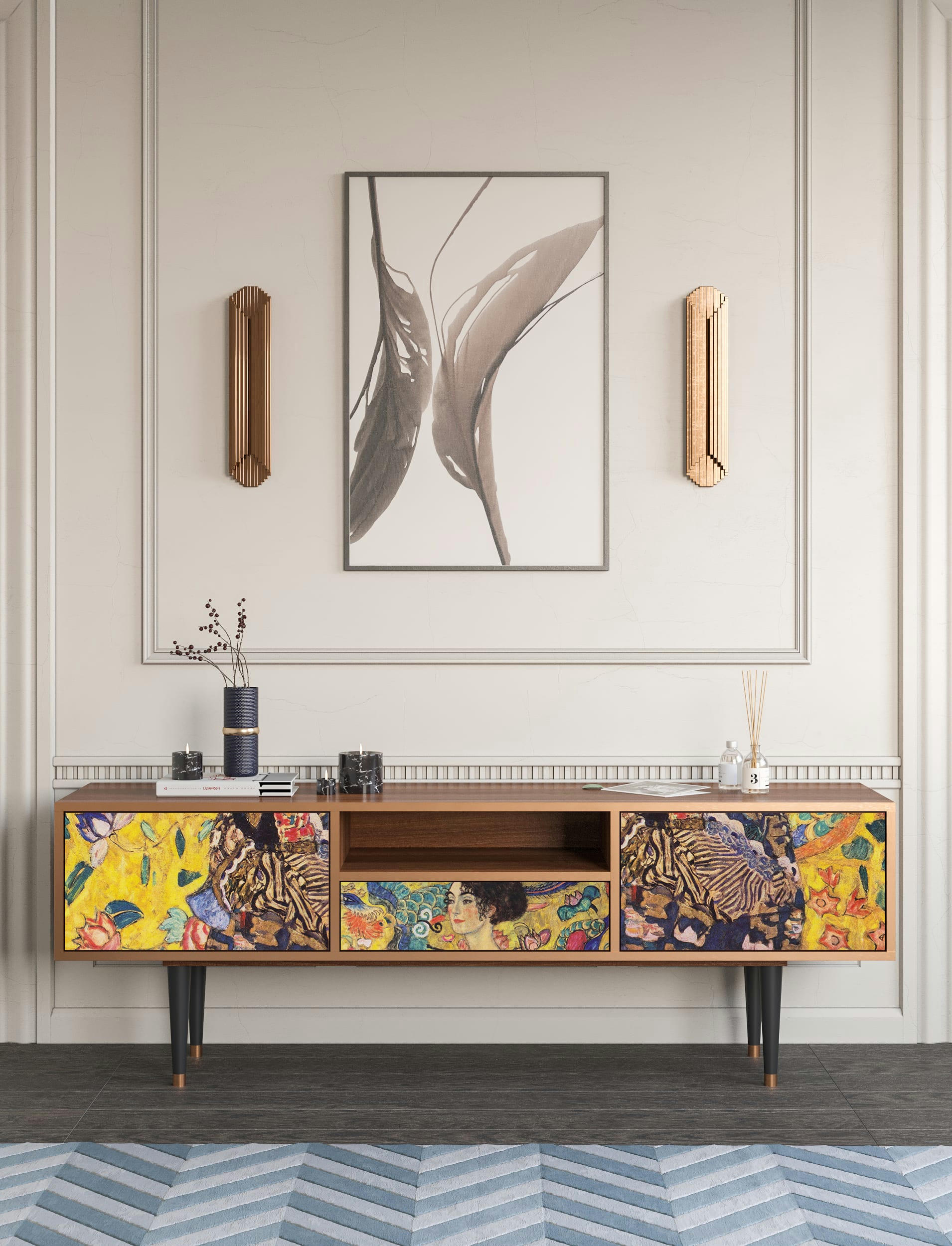 LADY WITH FAN BY GUSTAV KLIMT - Meuble TV  jaune 1 tiroir et 2 portes L 170 cm