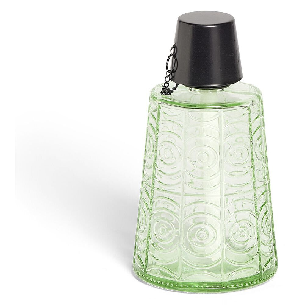 Torche de table pour huile citronnelle métal et verre vert Ø9xH16,5cm