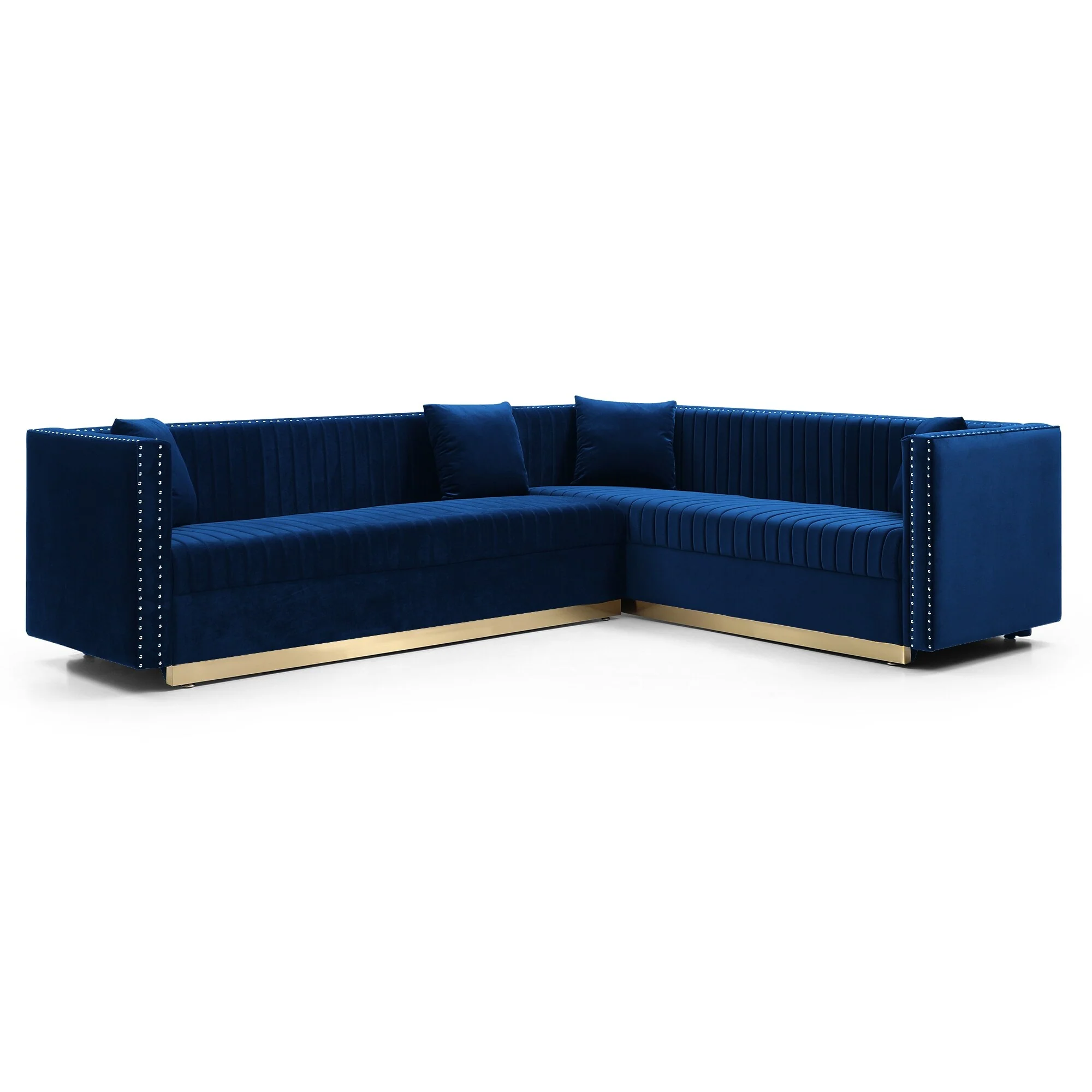 Contemporary Vertical Channel Tufted Velvet Sectional Sofa Modern Upholstered Corner Couch Apartment with 4 pillows