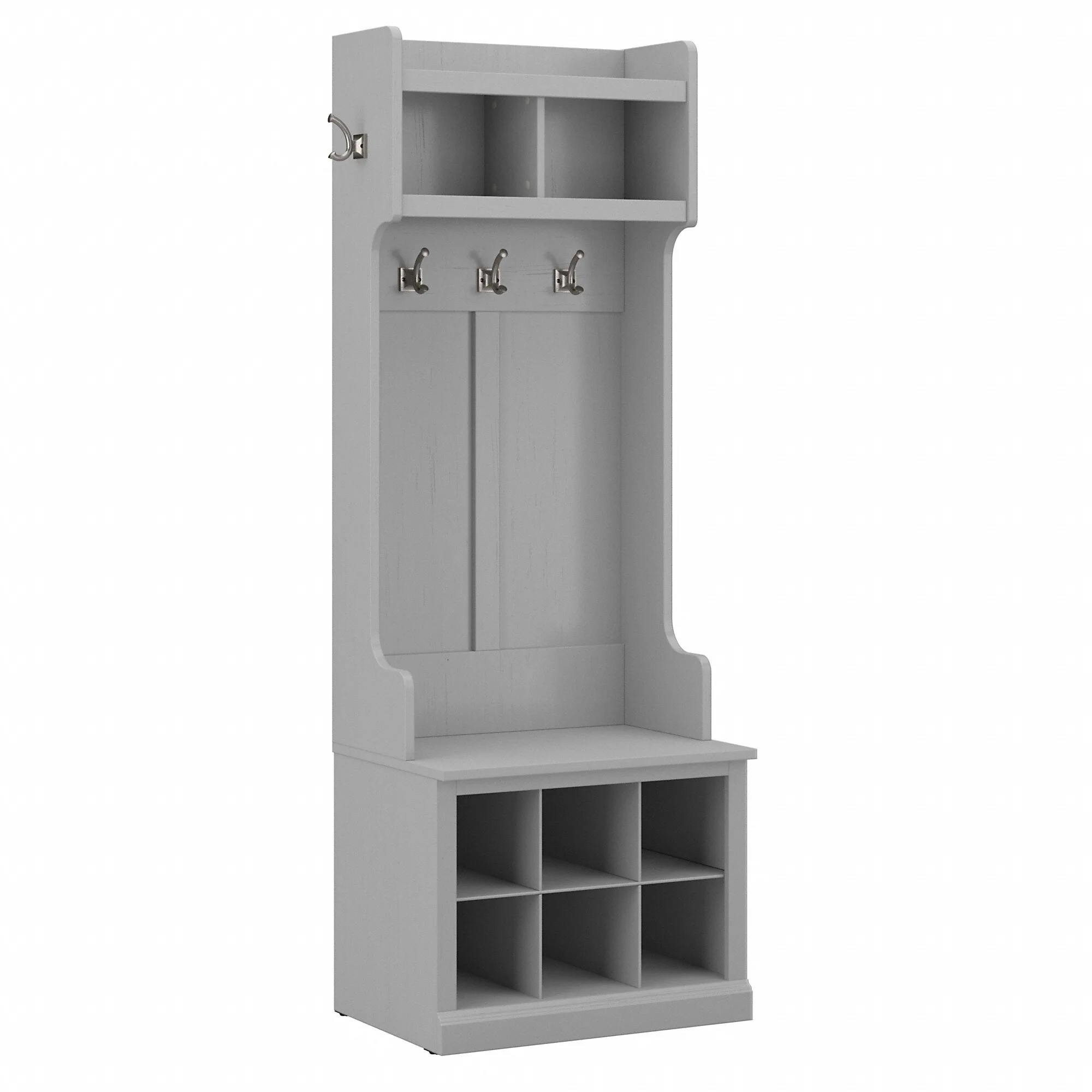 Woodland Hall Tree and Small Shoe Bench with Shelves by Bush Furniture