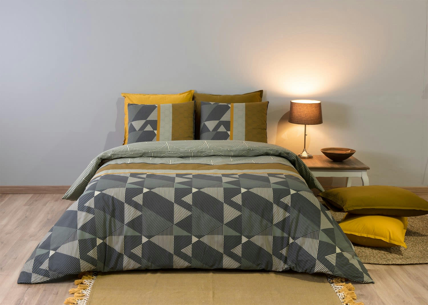 HANKO - Parure housse de couette coton gris 200x200 cm