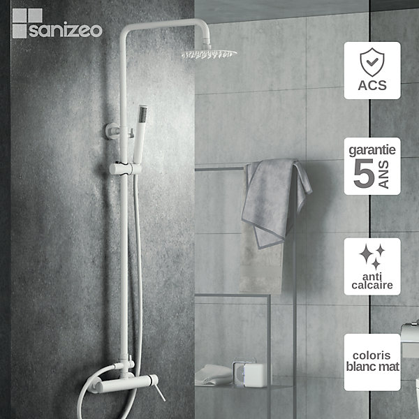 Colonne de Douche Anti-Calcaire Blanc Mat MILOS STICK BDYS045/BL
