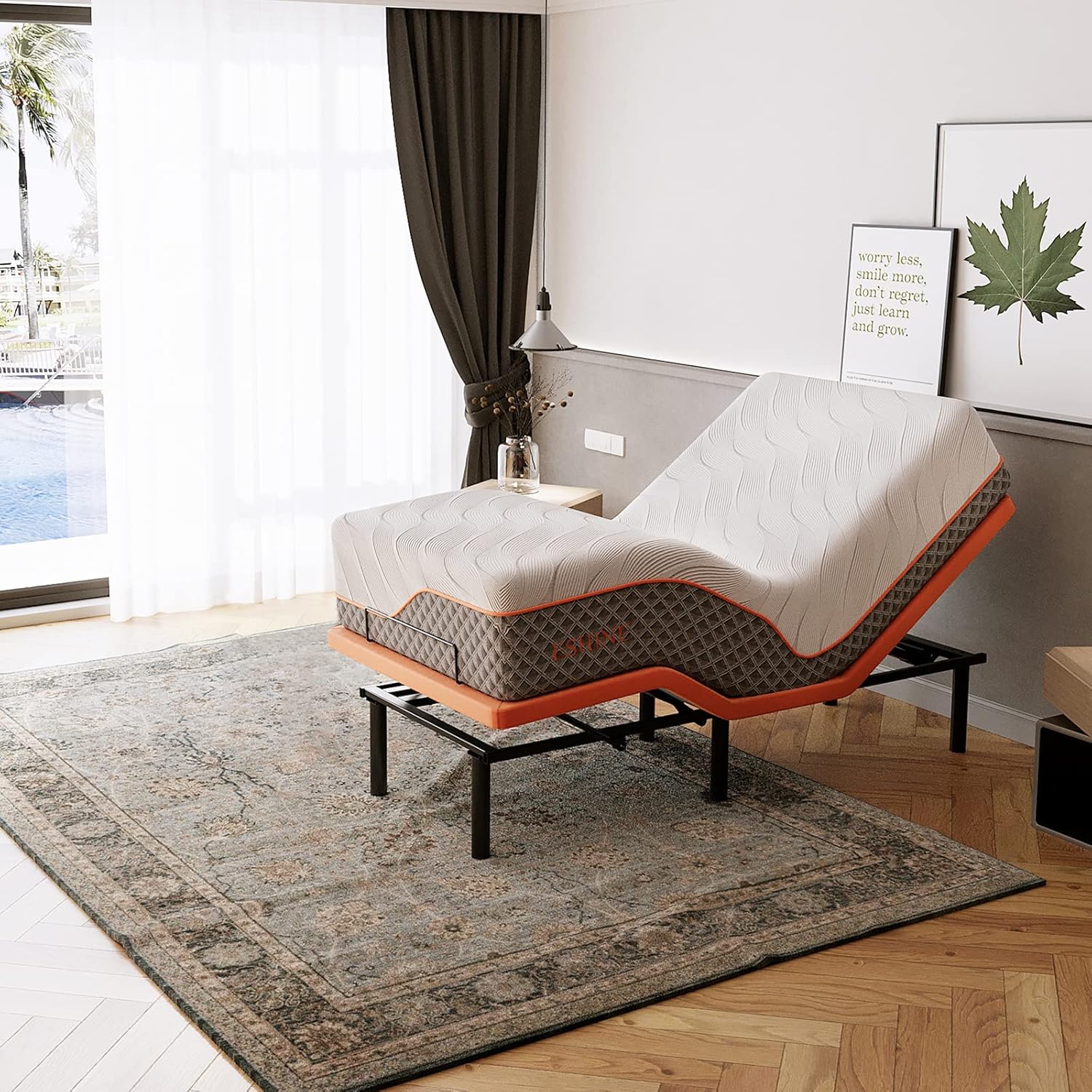 ESHINE Adjustable Bed Frame + 14 Hybrid Mattress Twin XL - Luxury Gel Memory Foam(319 Pocket Springs) with Massage, Wireless Remote, USB, Under Bed Night Light, Medium Soft, 3000 Series