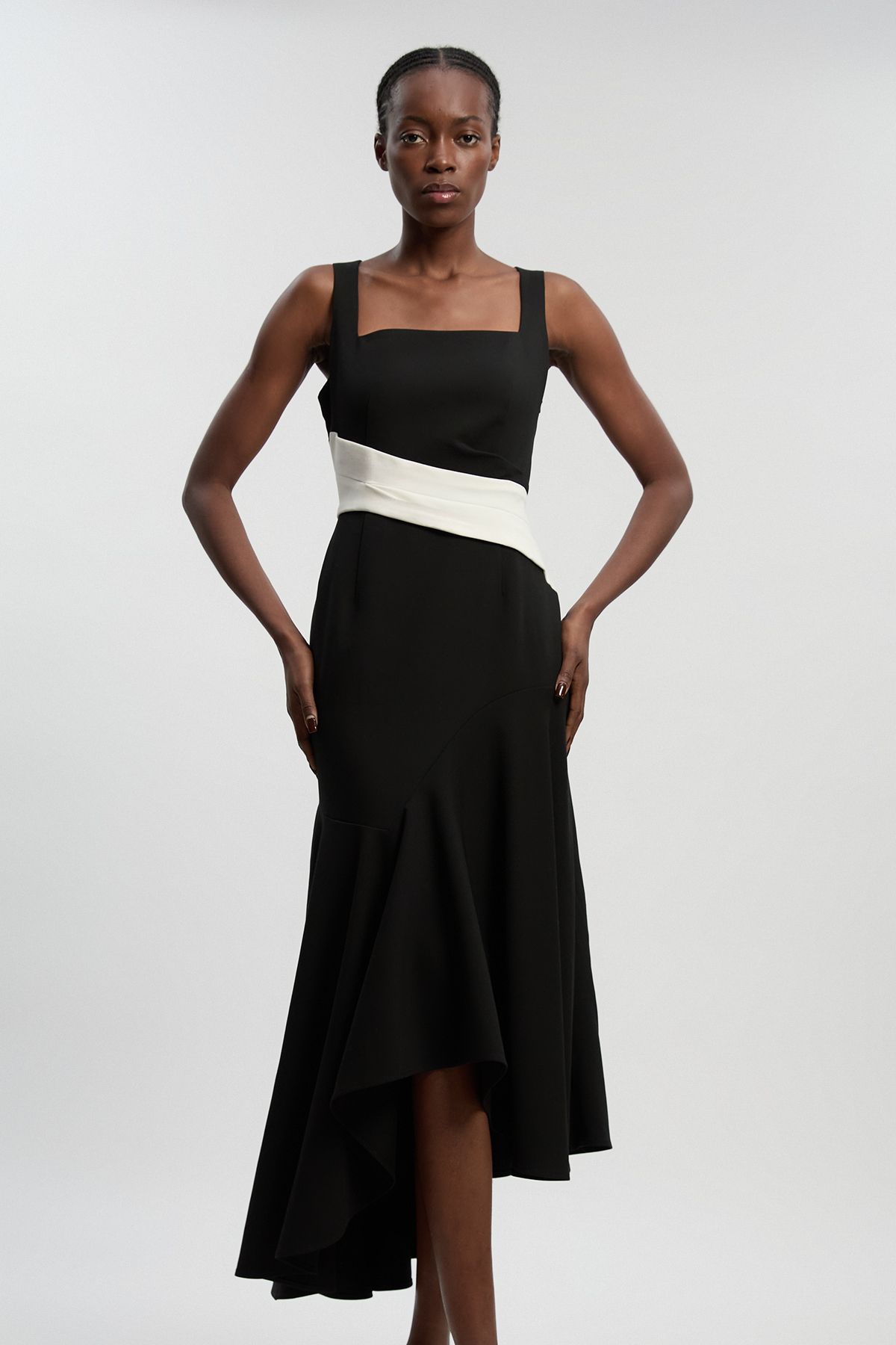 KarenMillen Compact Stretch Strappy Asymmetric Hem Maxi Dress