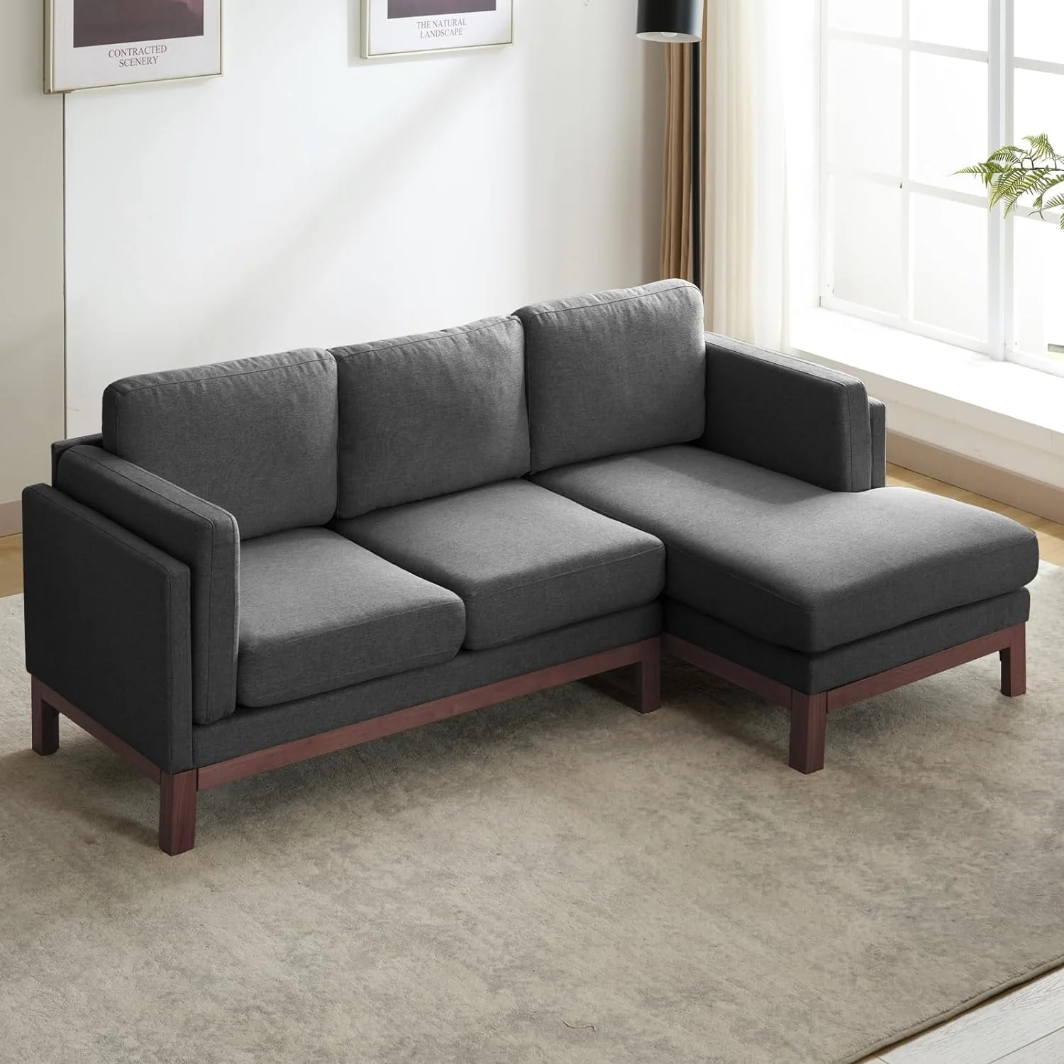 Mixoy Sectional Sofa with Chaise Lounge,L Shape Living Room Couch,Modern Upholstered Linen Sofas - L Shape Sofa