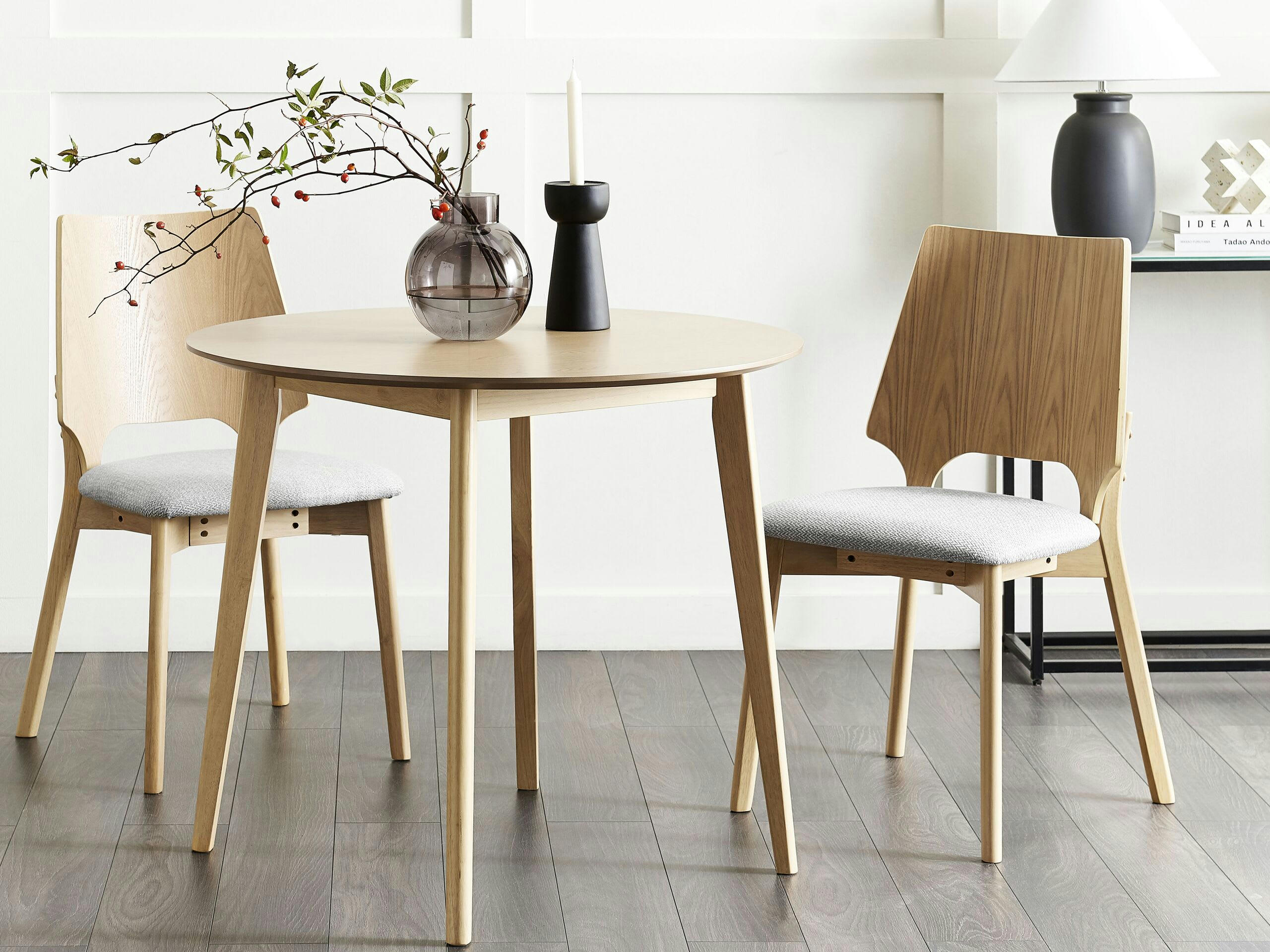 ABEE - Lot de 2 chaises de salle à manger bois clair et gris