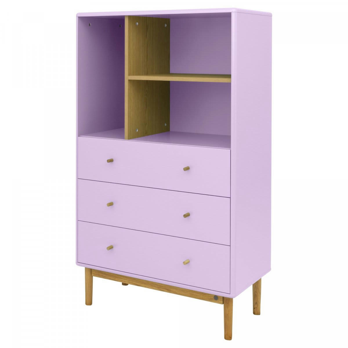 MARCEAU - Buffet haut en bois avec étagères et tiroirs rose