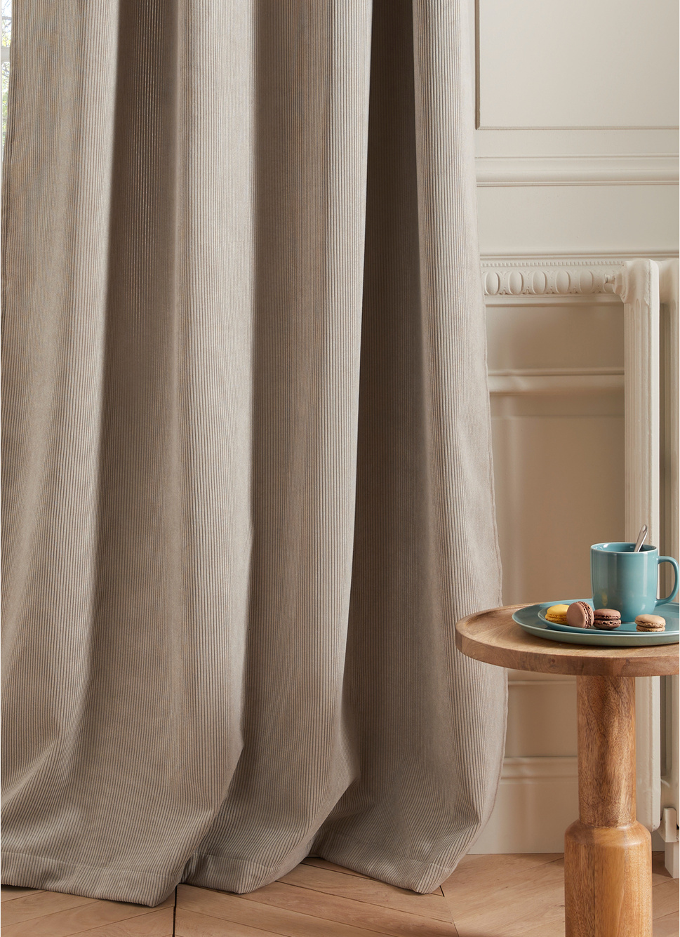 RIDEAU TAMISANT UNI EN VELOURS CÔTELÉ PERLE