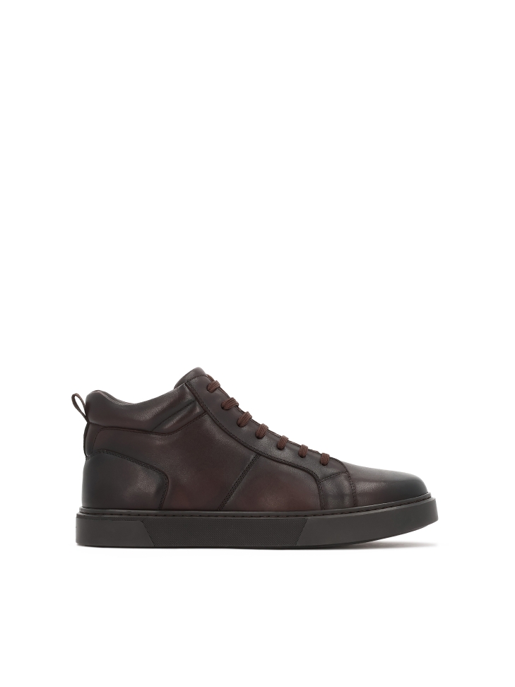 Leather brown sneakers with high upper