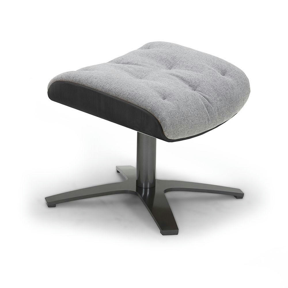 ALUDRA - Pouf Velours et Chêne Noir - Tissu Gris