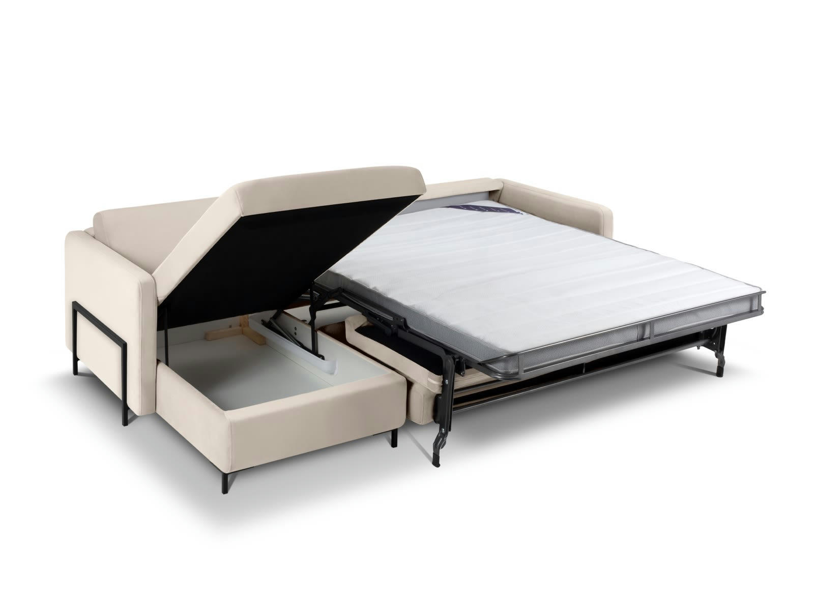 YANIS - Canapé D'Angle Droit Convertible 5 places en Velours Gris Foncé