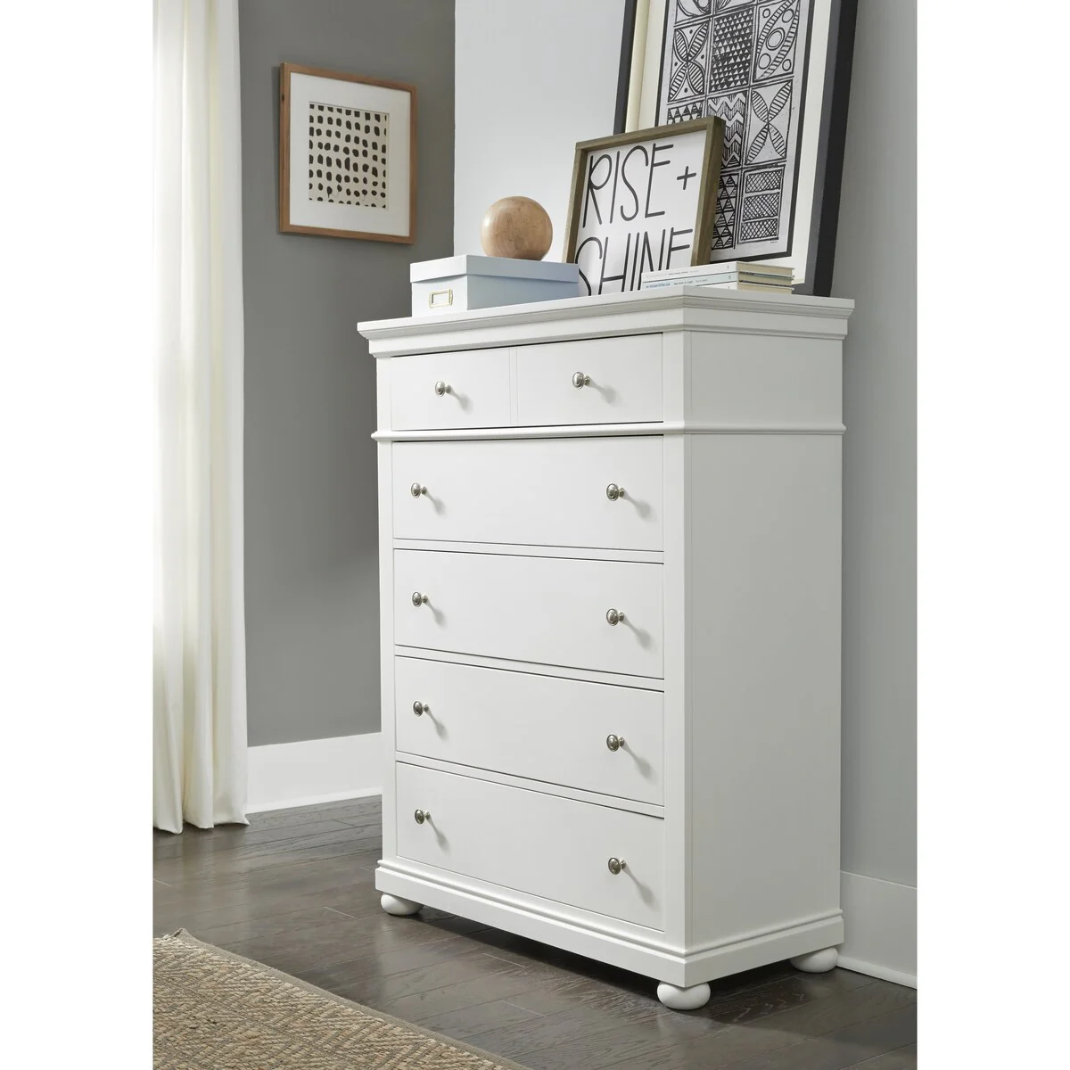 Canterbury Five Drawer Chest, Natural White