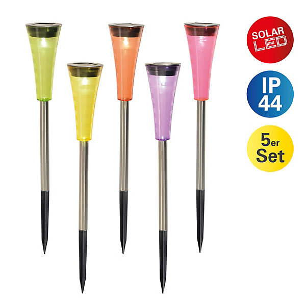 Lampe solaire à LED 'MULTI' (set de 5) , pour l'extérieur, piquet de terre en métal et plastique , multicolore, avec LED intégrée