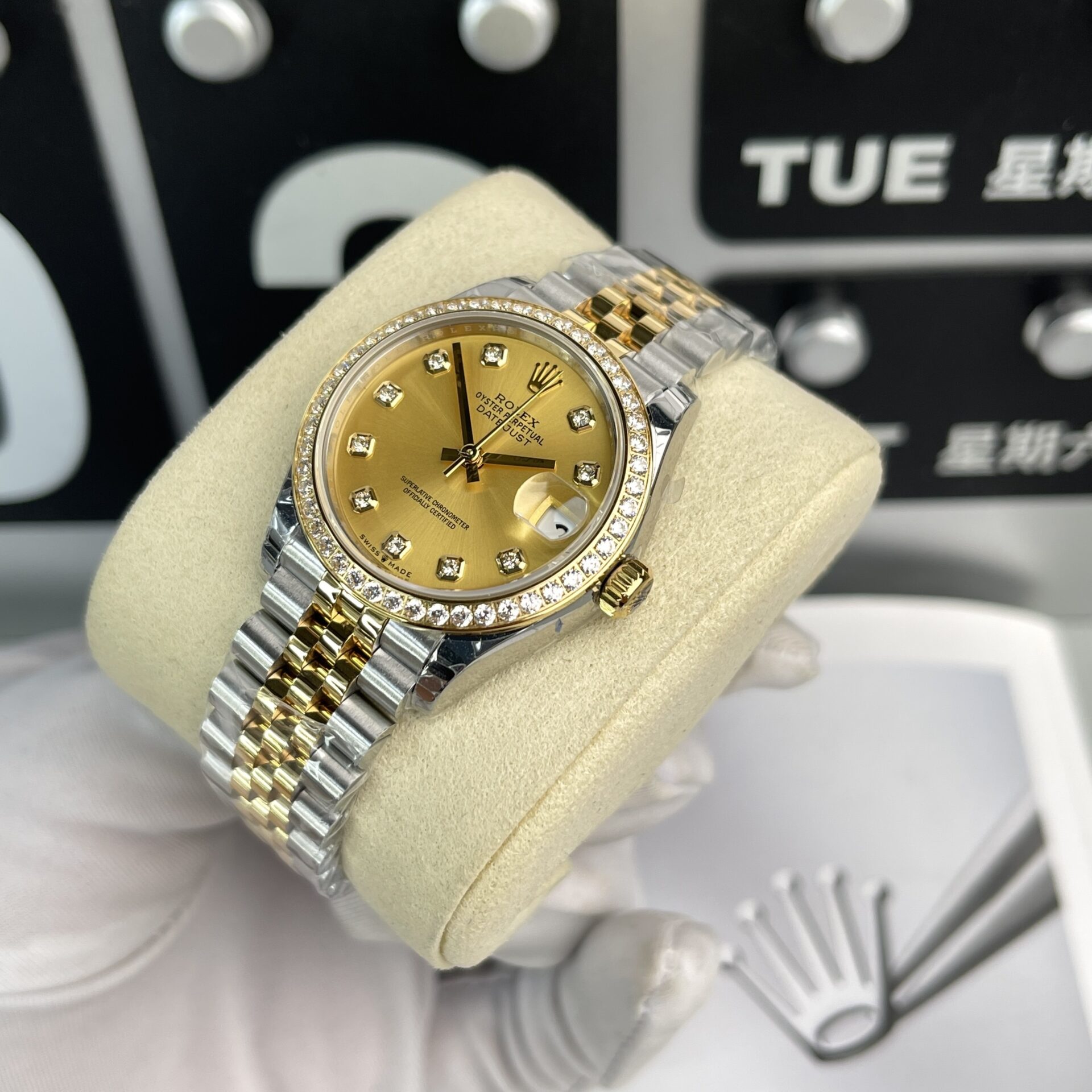 Rolex Datejust SS/YG Plated Champagne Dial CZ Diamonds 31mm Jub EWF Replica
