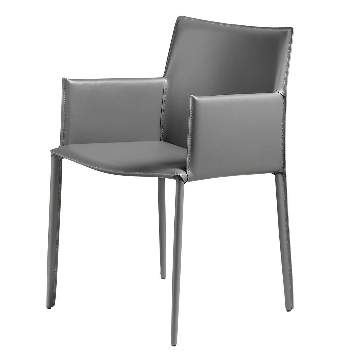 SOLÈNE - Fauteuil cuir gris avec accoudoirs