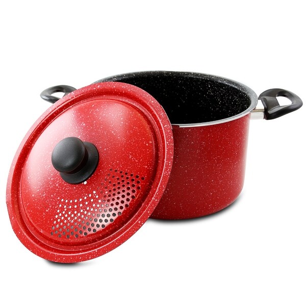 Gibson Granita 6 Quart Aluminum Pasta Pot with Strainer Lid in Red Speckle