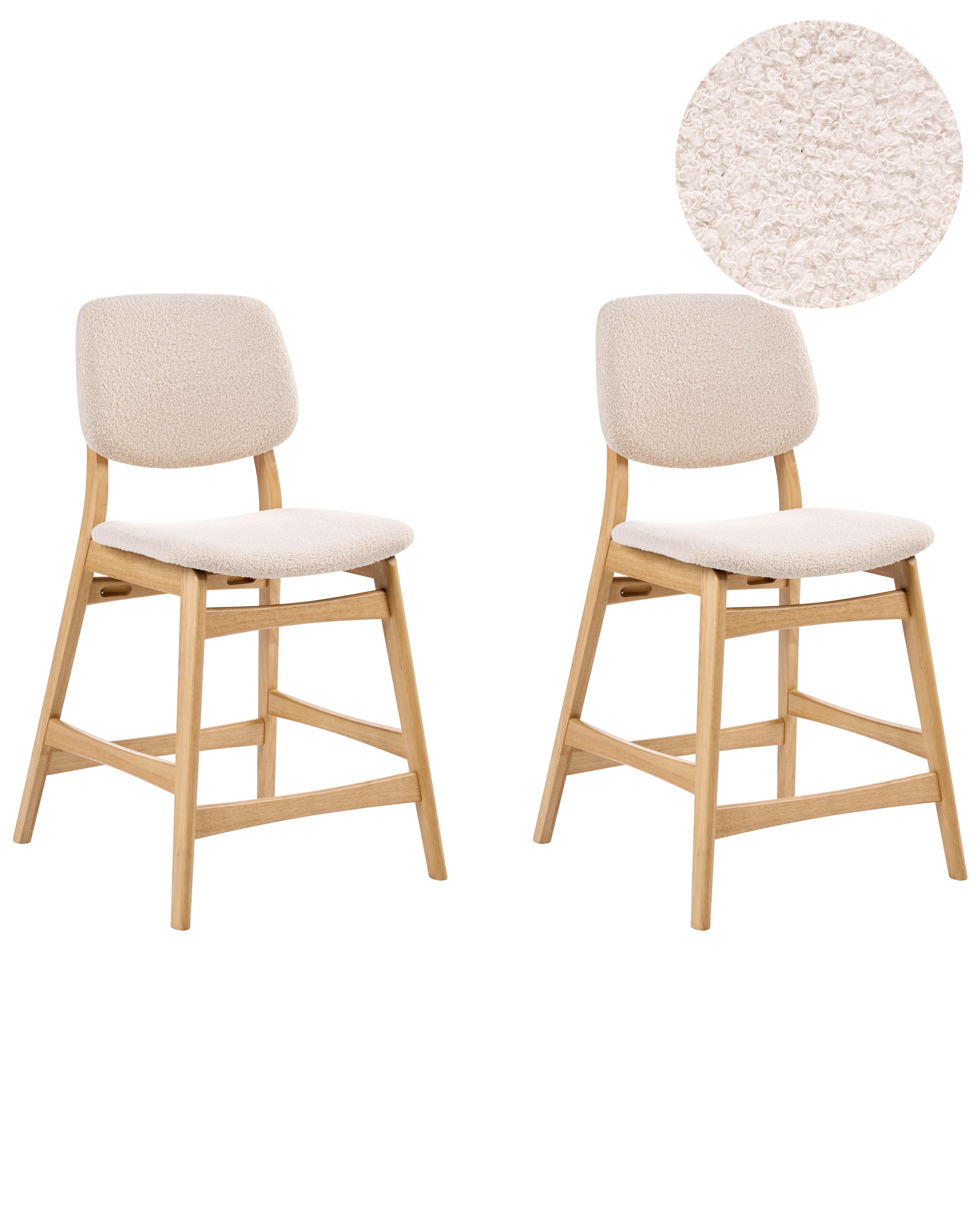 Set of 2 Dining Chairs ELAINE Boucle Light Brown/ Beige
