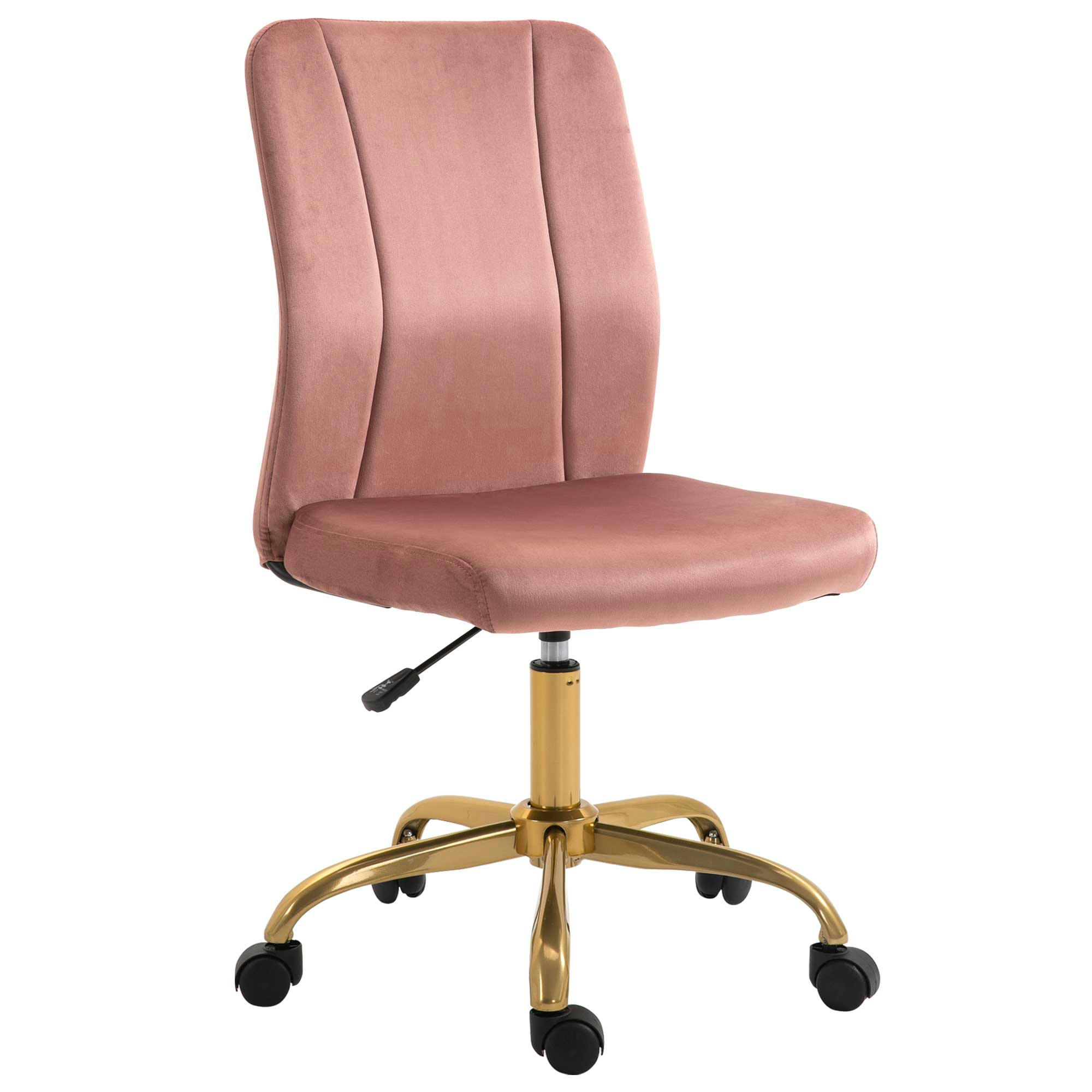 - Chaise de bureau style Art déco pied métal doré velours rose poudré