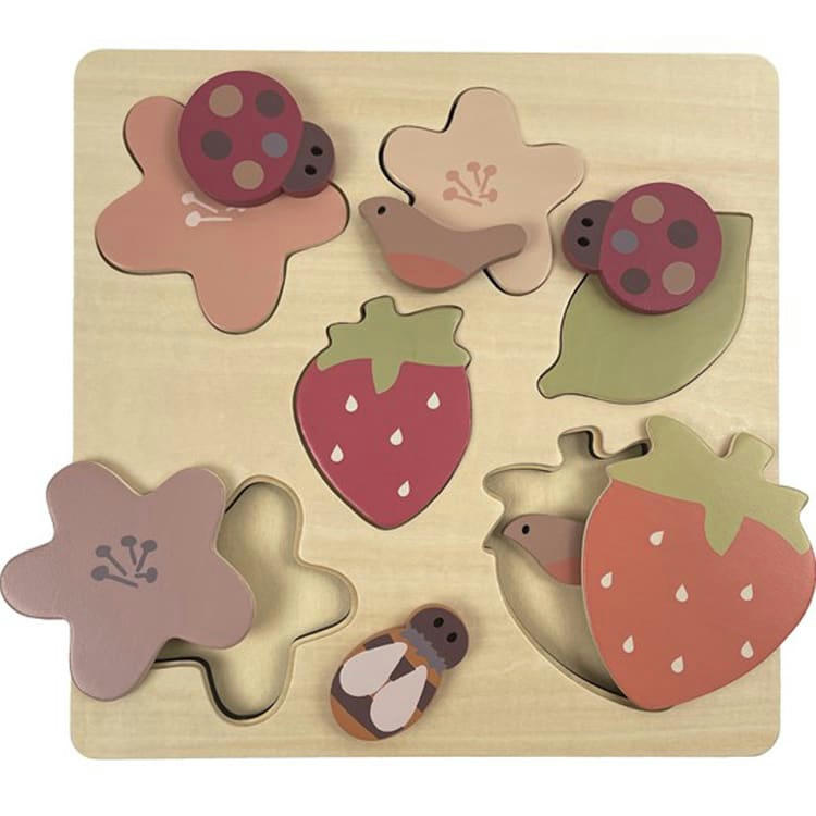 - Puzzle à encastrer et jeu de mémoire 2 en 1 Fraise