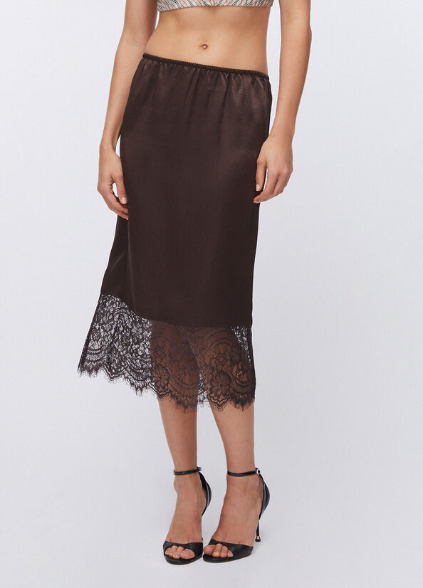 Longuette in raso con dettagli in pizzo