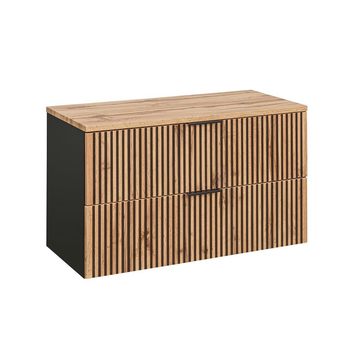 - Meuble sous-vasque 100cm plan de toilette naturel et noir