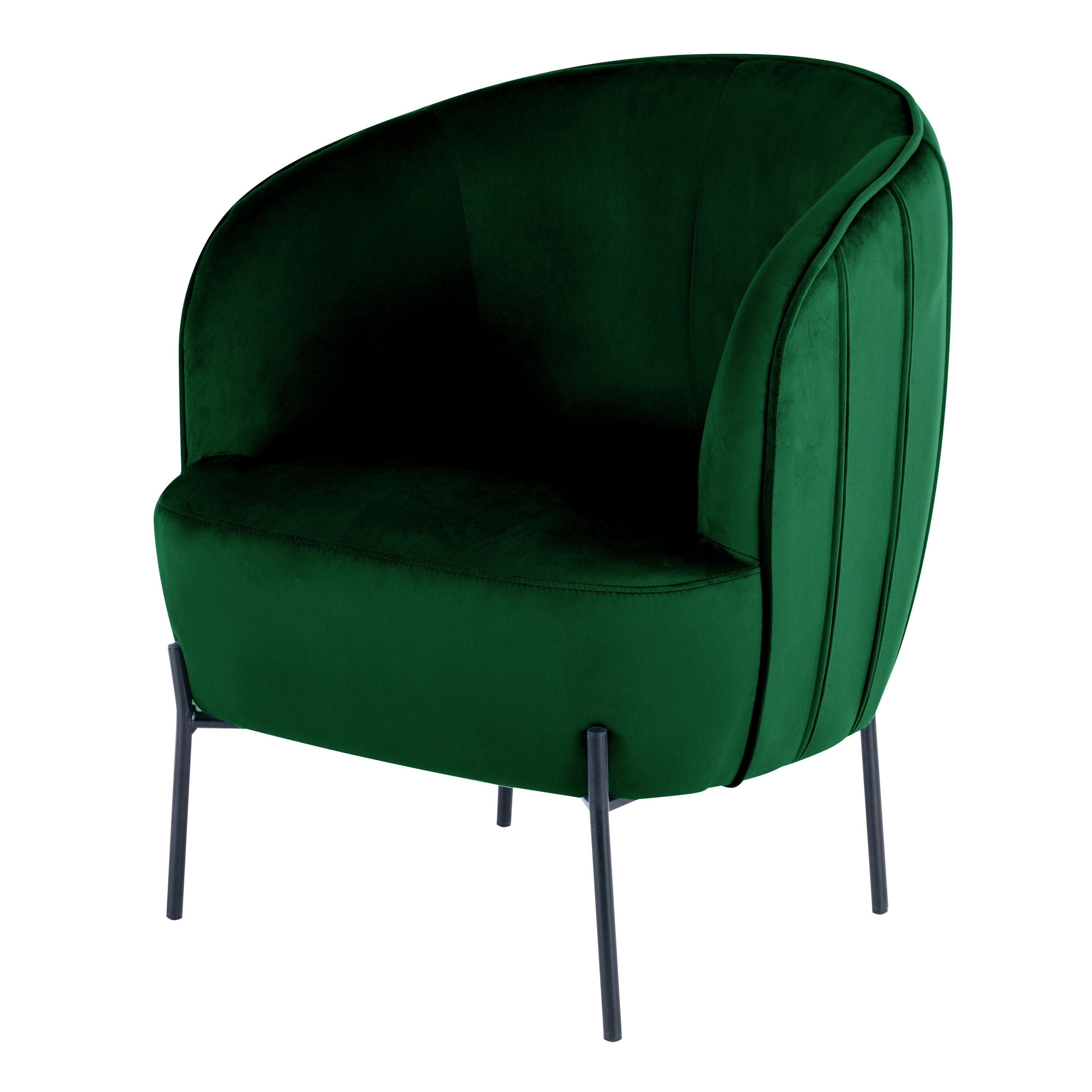CUT - Fauteuil lounge en velours Vert Sapin et pieds métal noir