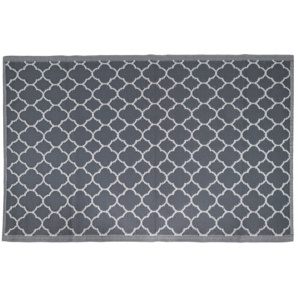 Tapis de jardin rectangulaire treillis marocain India gris et blanc 120x180cm