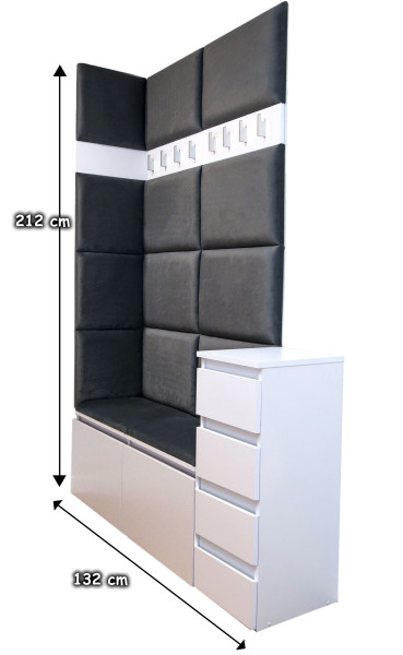 Zestaw Do Przedpokoju 2P12S(4S) Biały/Szary 132X37X212 Cm Welur Szary