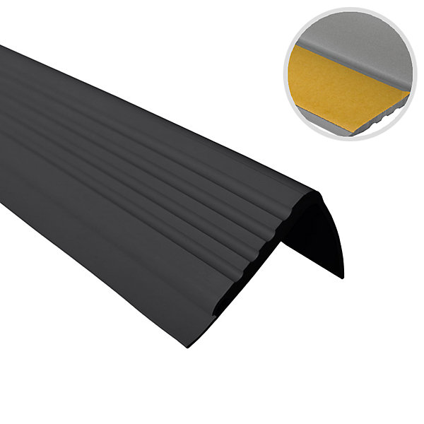 Nez de marche PVC 48x42mm, QUEST, profilé d'escalier PMW, auto-adhésif, antidérapant, d'escalier-protection, noir, 1.3m