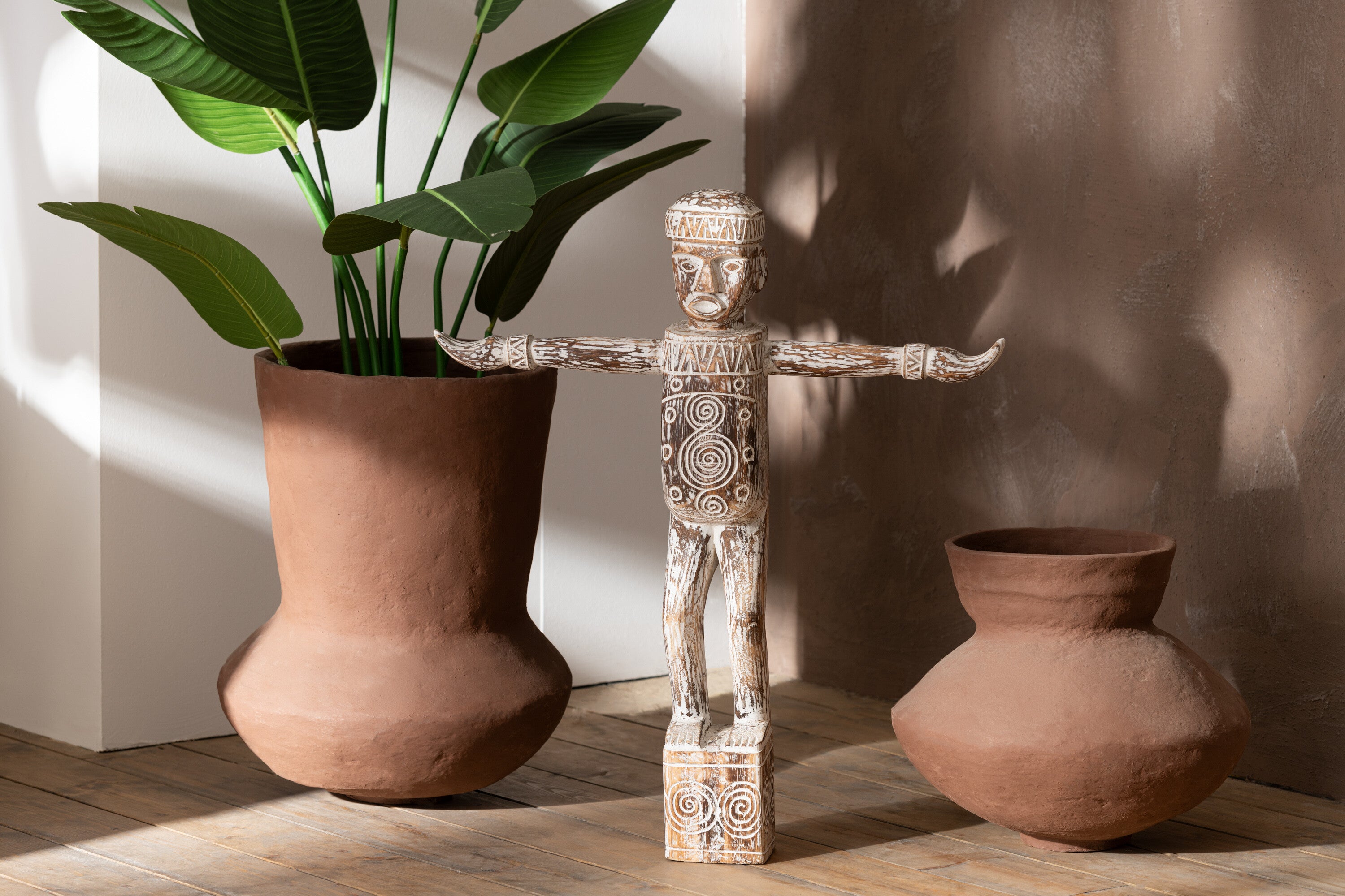 J-Line vaas Pot Archaic - papier maché - bruin - large - 55 cm hoog