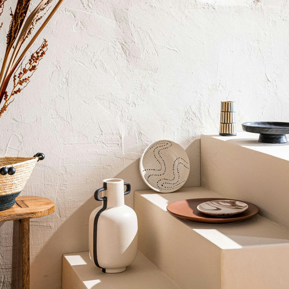 PEPA - Vase en grès beige et noir H12