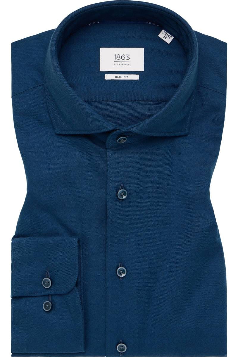ETERNA 1863 Slim Fit Flanellhemd blau, Einfarbig