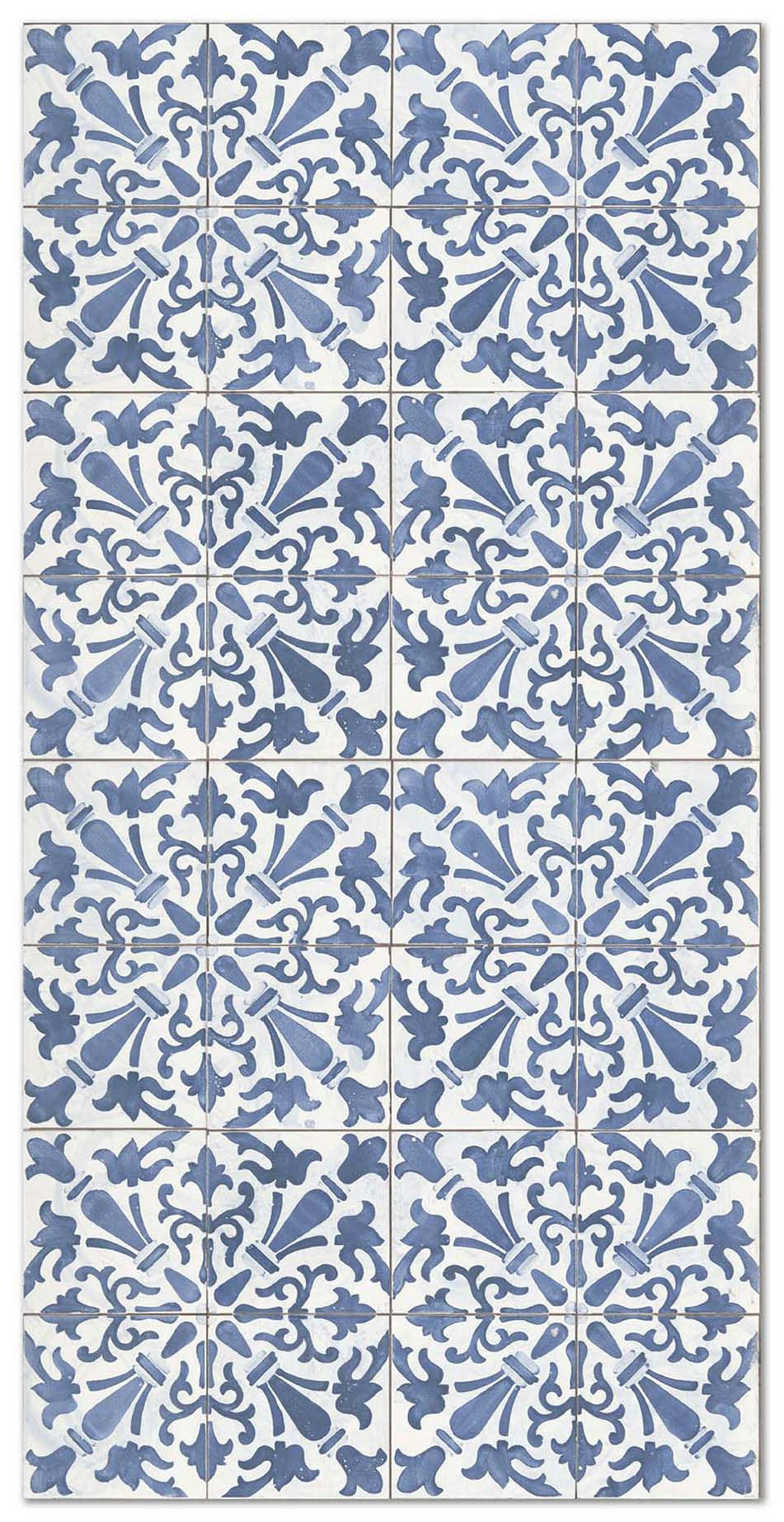 - Tapis vinyle carreaux ciments géométrique bleu 80x250cm