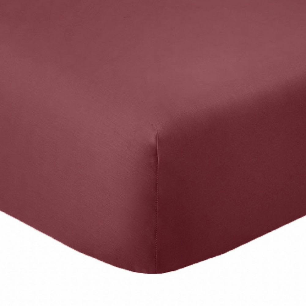 - Drap housse 2 places coton rouge cerise 200x200 cm