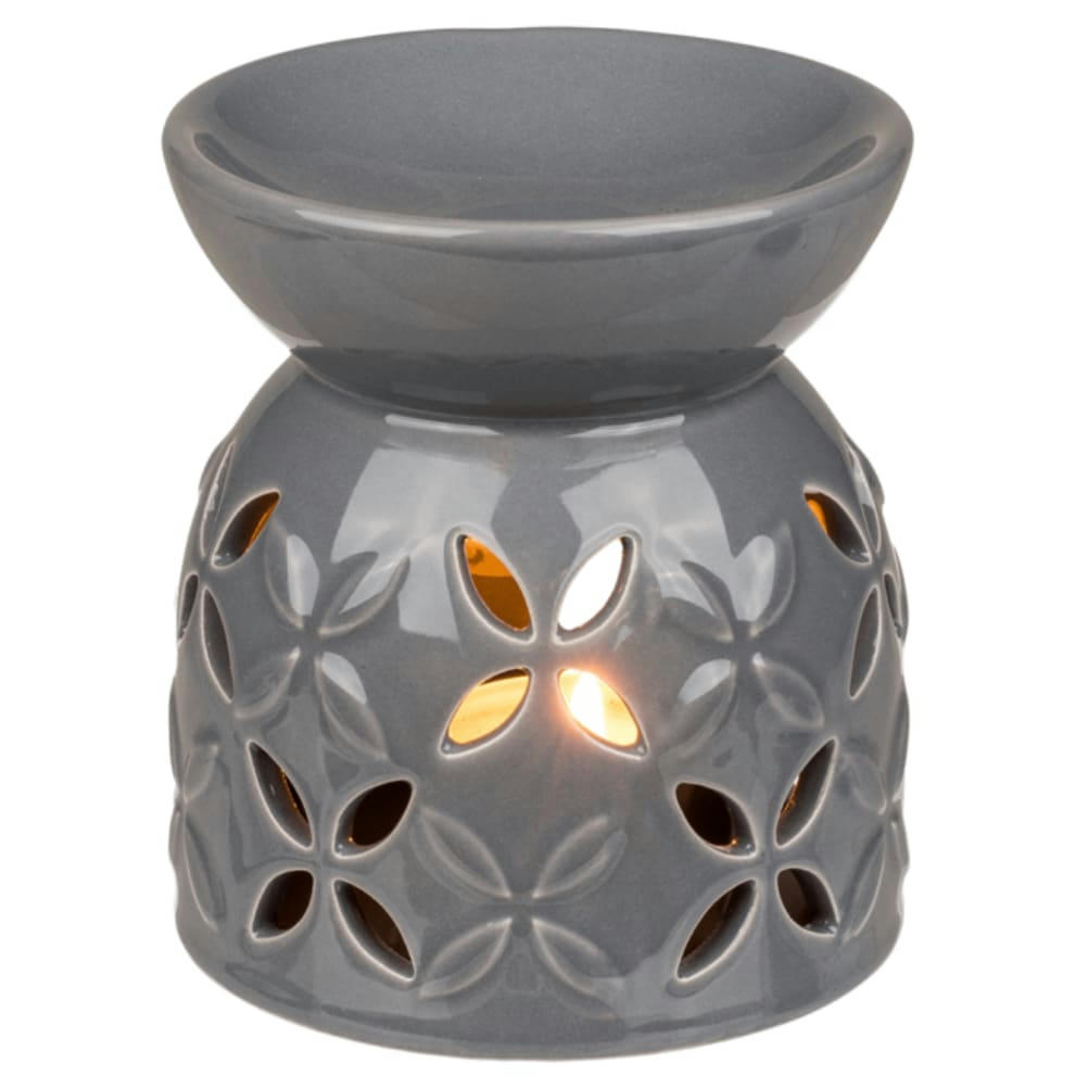 - Brûle-parfum fleurs grises en céramique