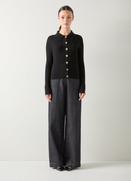 Willow Black Cotton Rib Collar Cardigan