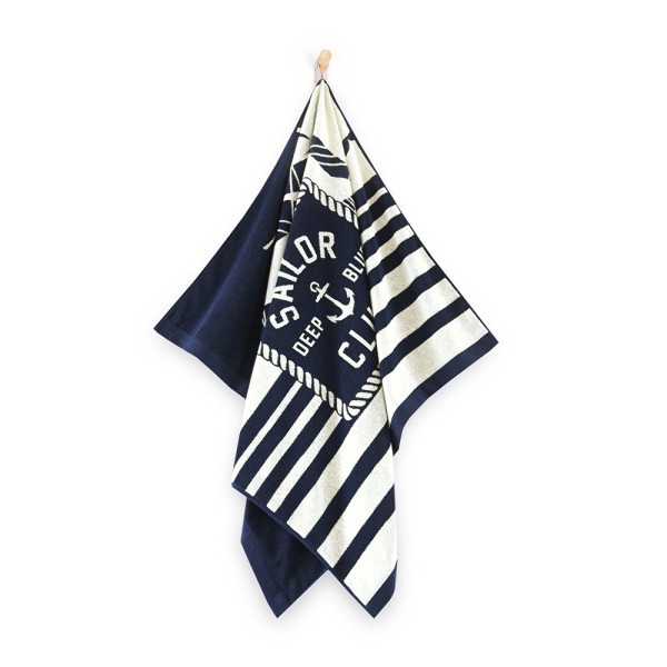 Ręcznik plażowy 100x160 Sailor granatowy biały żaglówki 550 g/m2