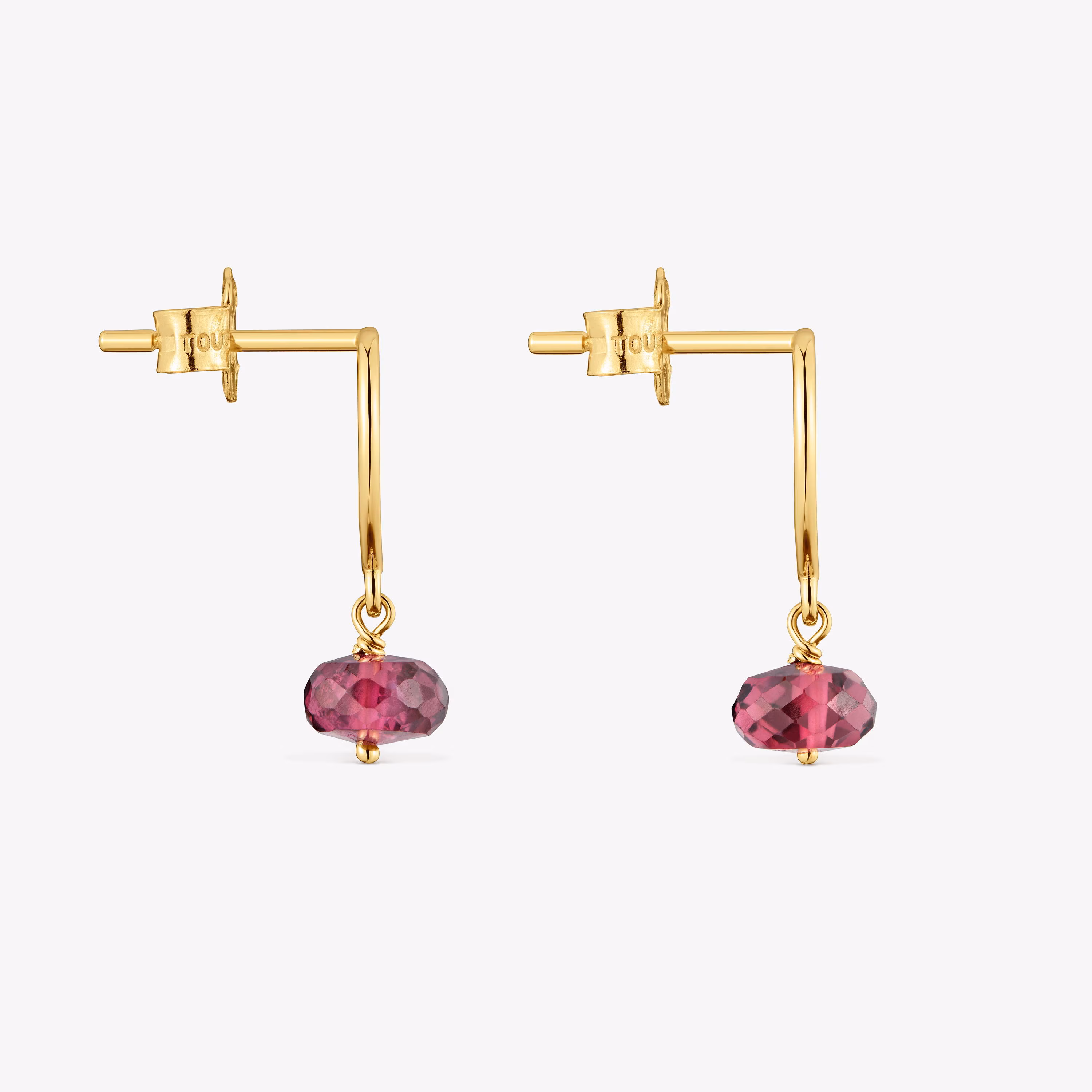 Pendientes corazón de oro 9 kt y rodolita Silueta