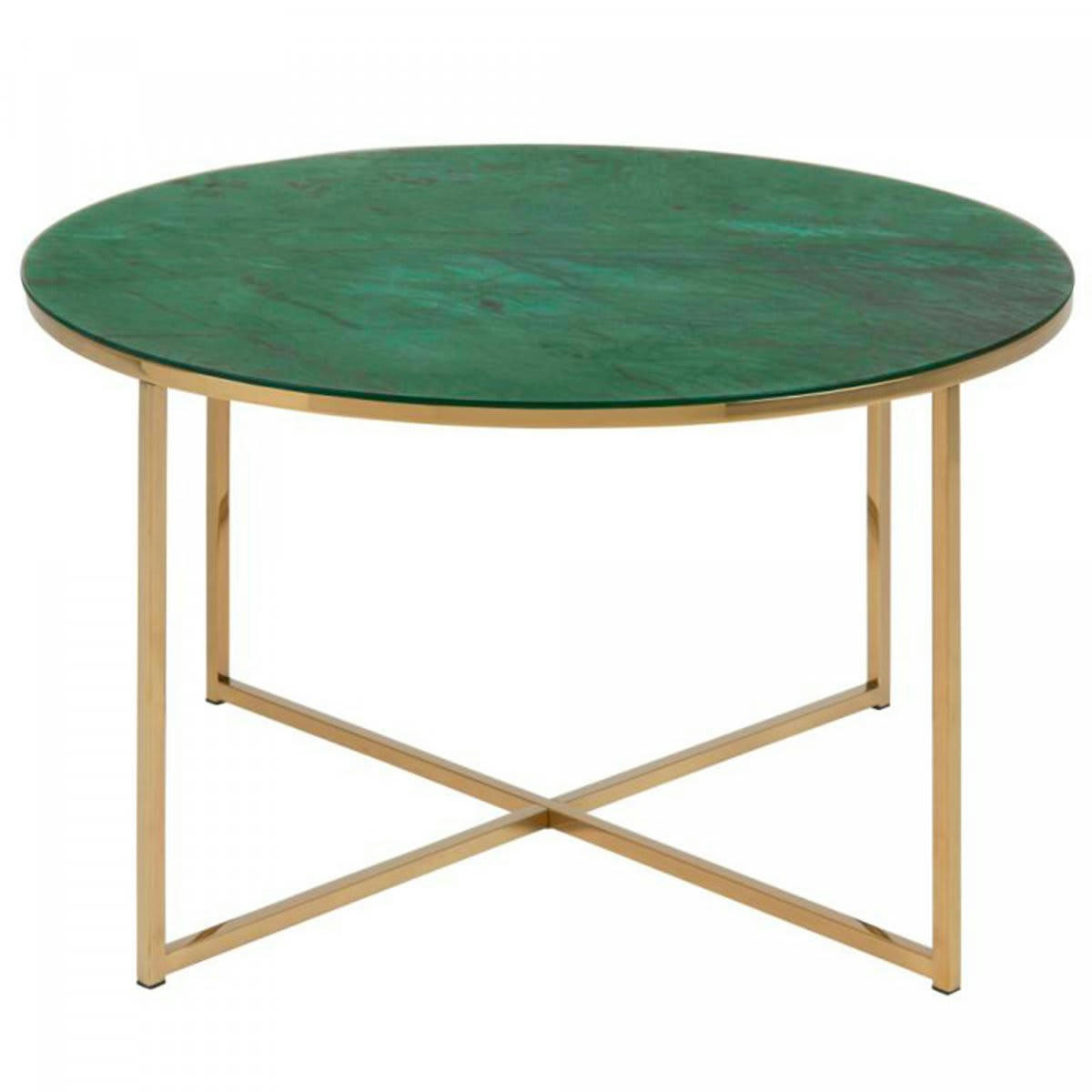 AMINA - Table basse ronde en verre dépoli effet marbre 80cm vert