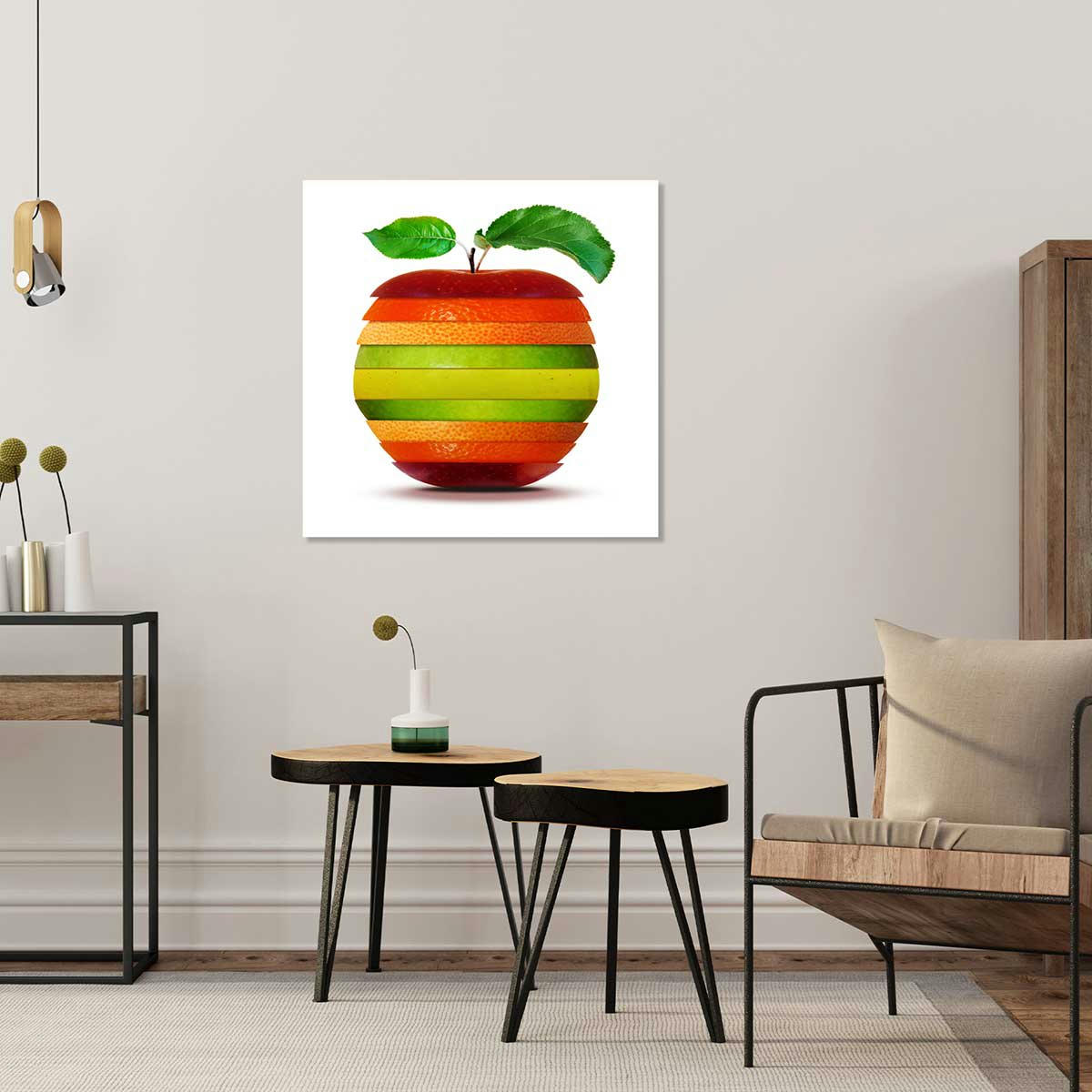 - Tableau cuisine pomme orange citron imprimé sur toile 100x100cm