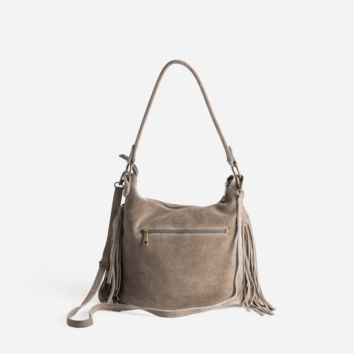 Sac à main TEXTO taupe cuir velours