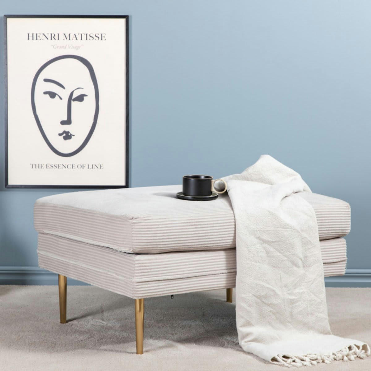 ADRIAN - Pouf rectangulaire en velours côtelé beige