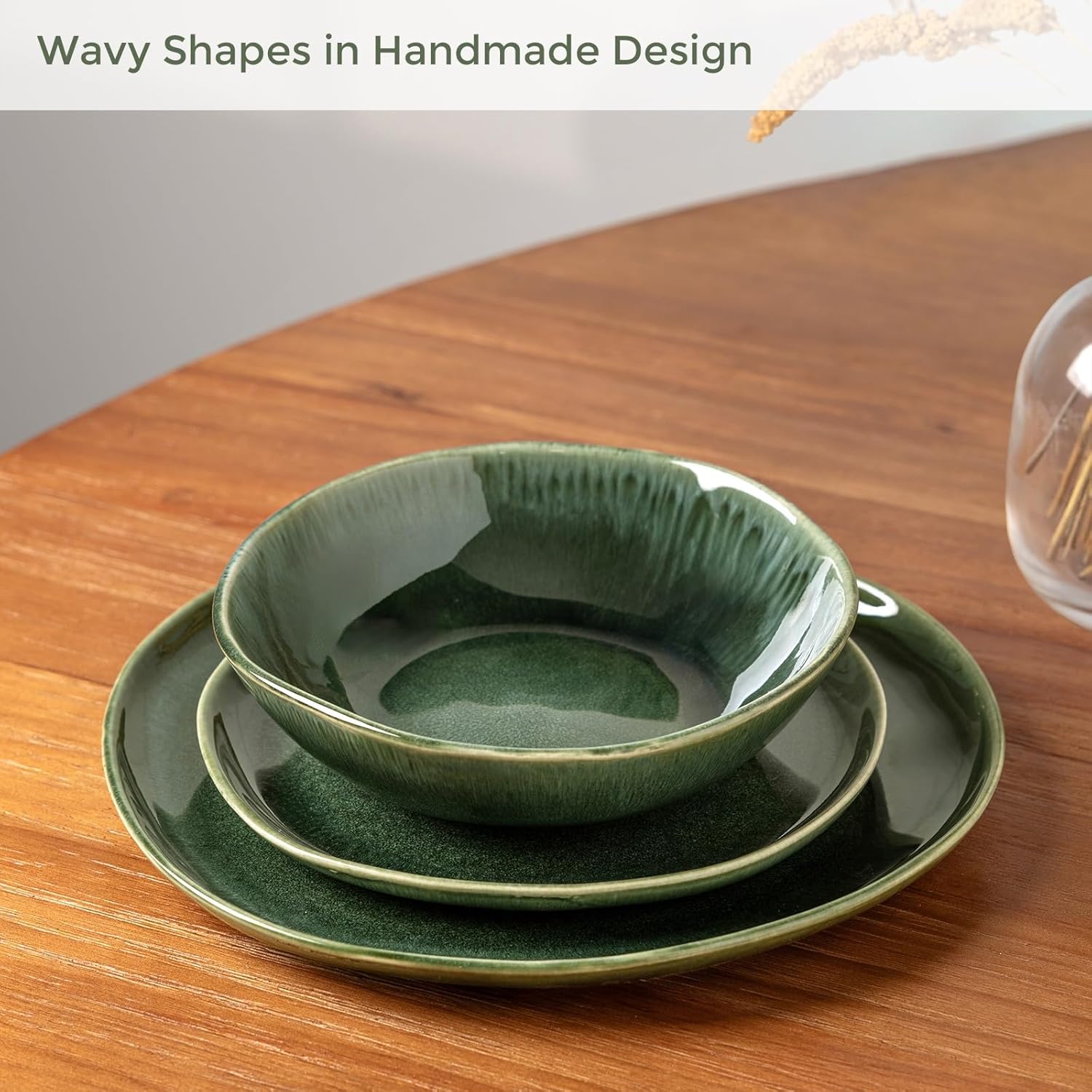 AmorArc Ceramic Dinnerware Sets,Handmade Reactive Glaze Stoneware Plates and Bowls Sets,Highly Scratch Resistant | Dishwasher & Microwave Safe Dishes Set,Service for 4 (12pc)