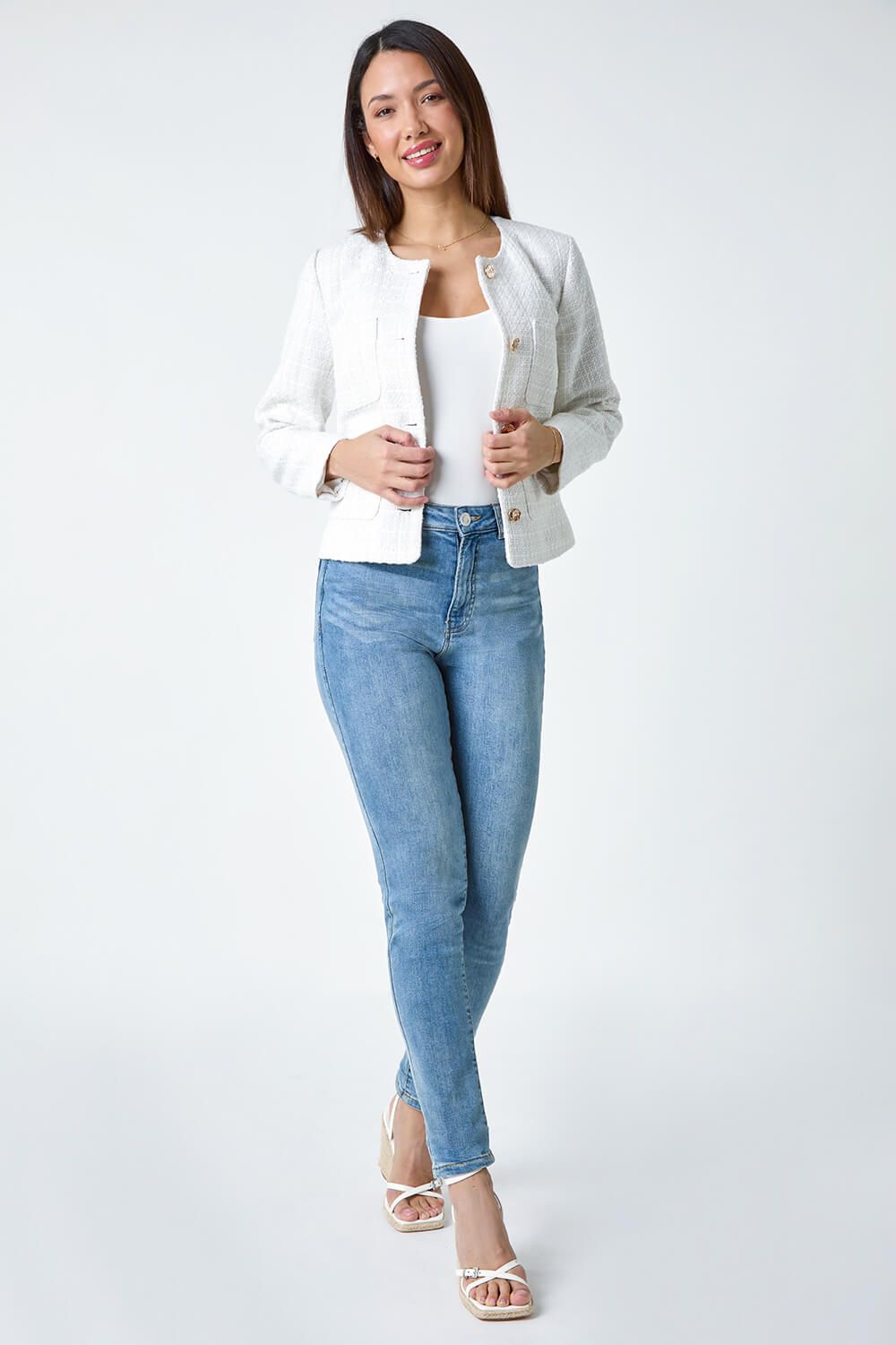 Roman Collarless Boucle Jacket