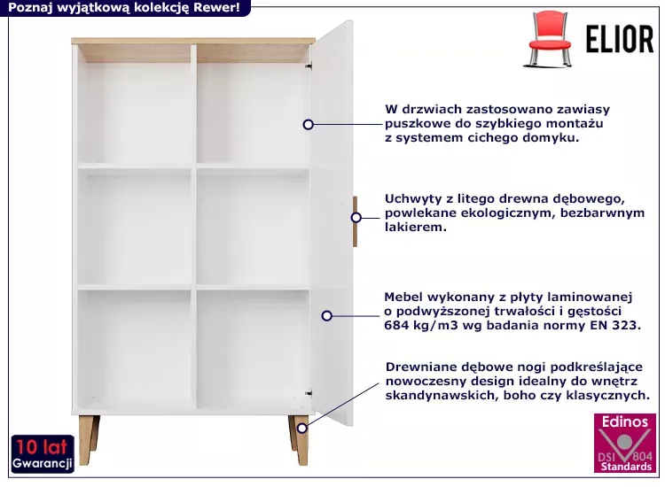 Nowoczesny regał na dębowych nóżkach biały   hikora - Mavon