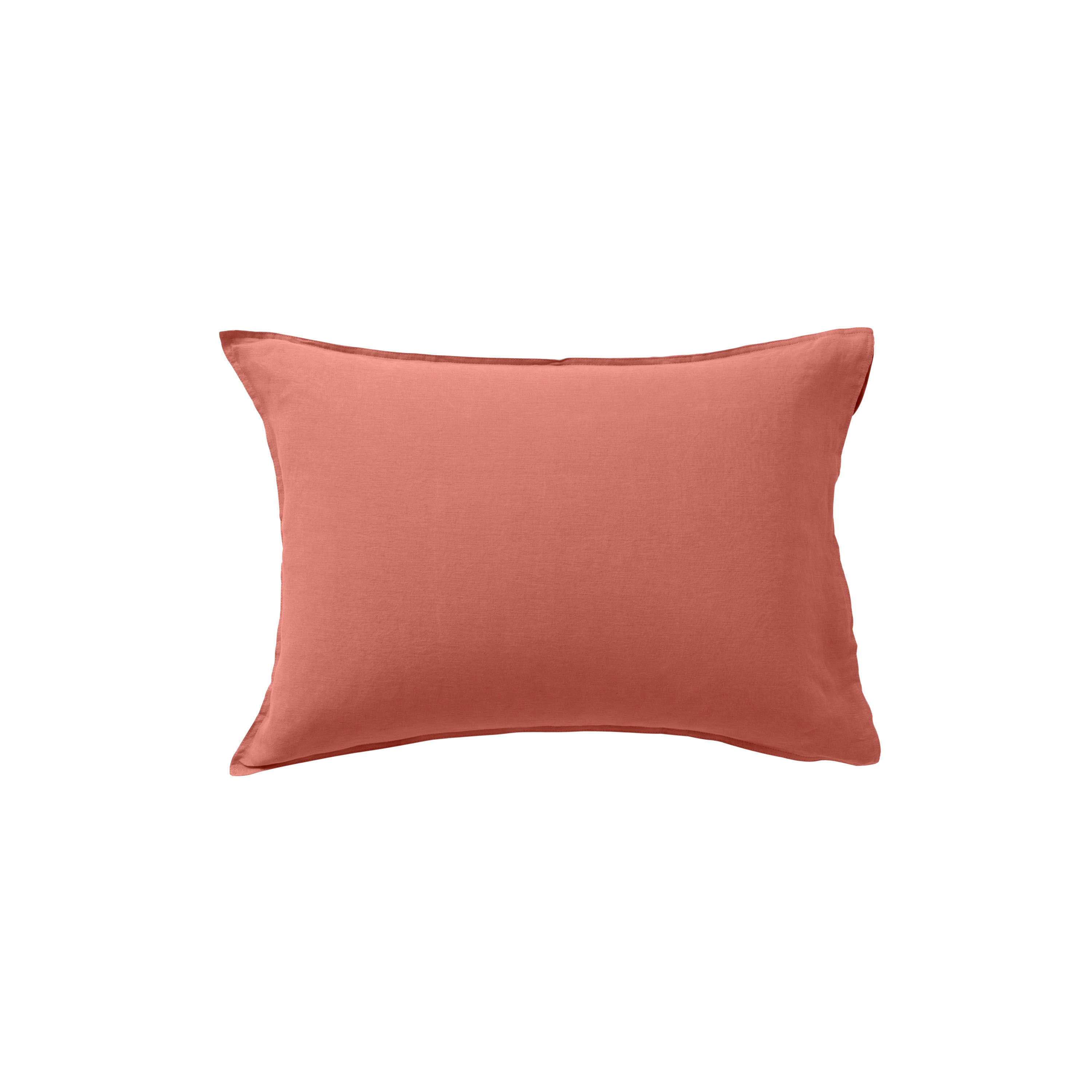 SONGE - Taie d'oreiller rectangulaire lin lavé uni rouge 50 x 70 cm