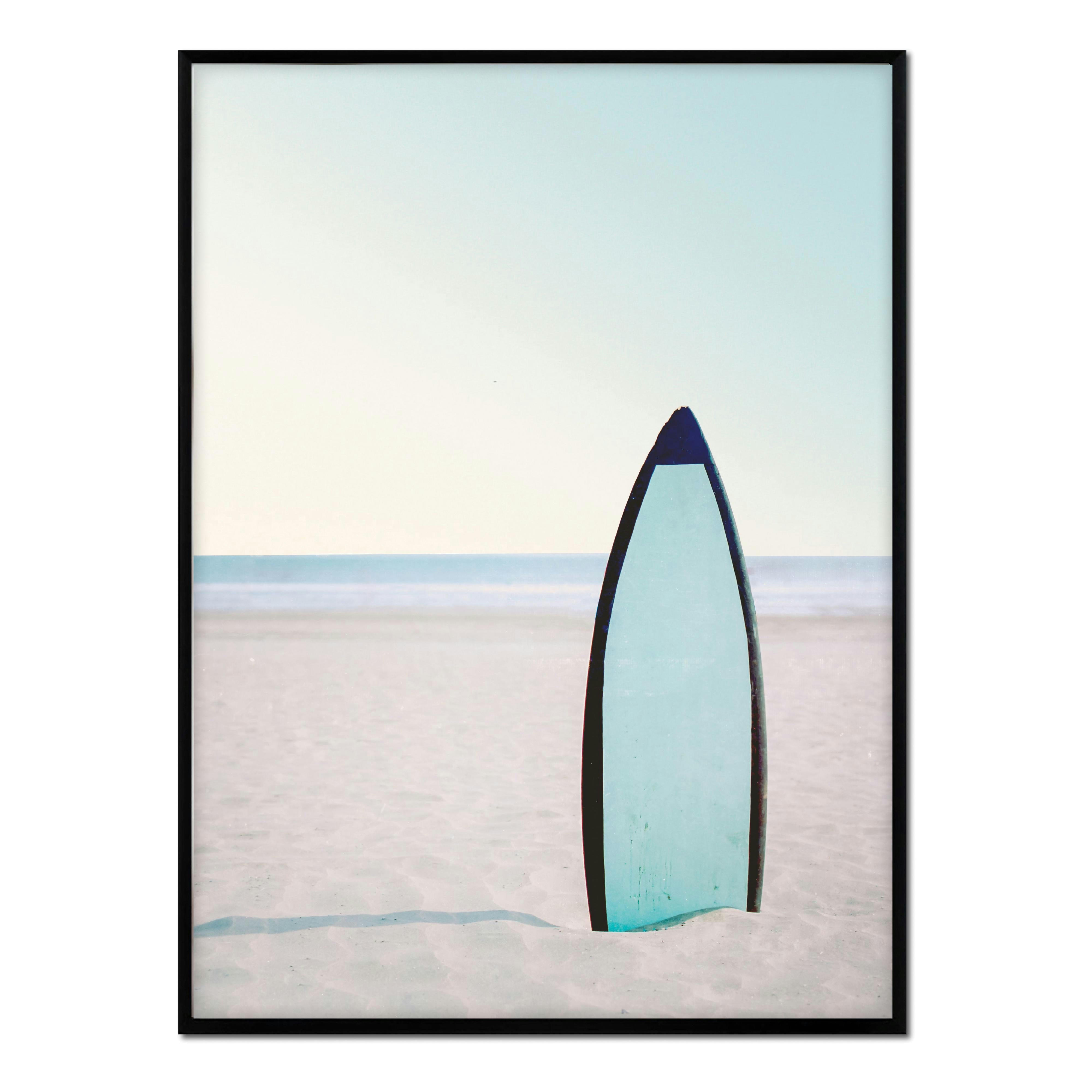 PLAYA - Affiche avec cadre noir - Planche de surf - 30x40